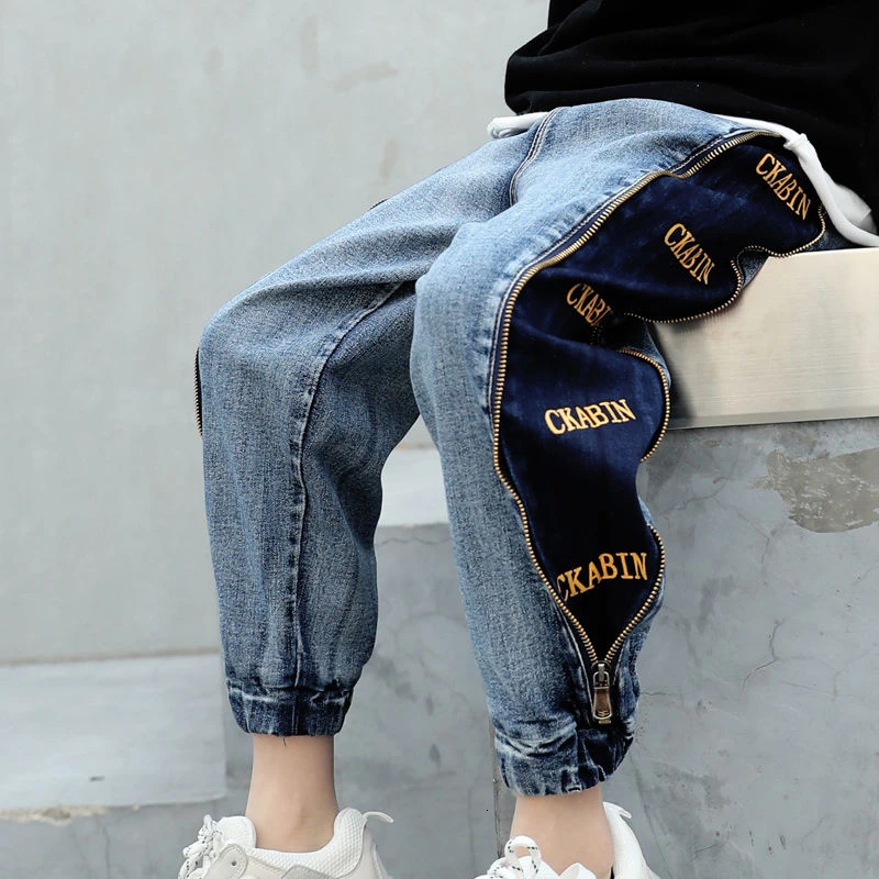 

2019 Spring New Boys Casual Ripped Jeans Kids Middle Waist Soild Color Slim All-match Denim Big Boys Long Pants 5-16 Years