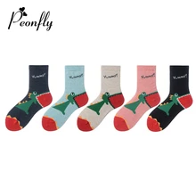 PEONFLY/модные милые Креативные Хлопковые женские носки с динозавром; высококачественные носки с забавными монстрами; сезон осень-зима; счастливые носки