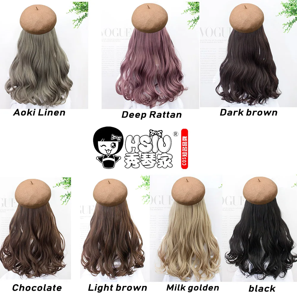 

HSIU Retro Women Beret wig, Flat Cap Wig Long Wavy Synthetic Hair Fall Winter Retro High temperature fiber wig