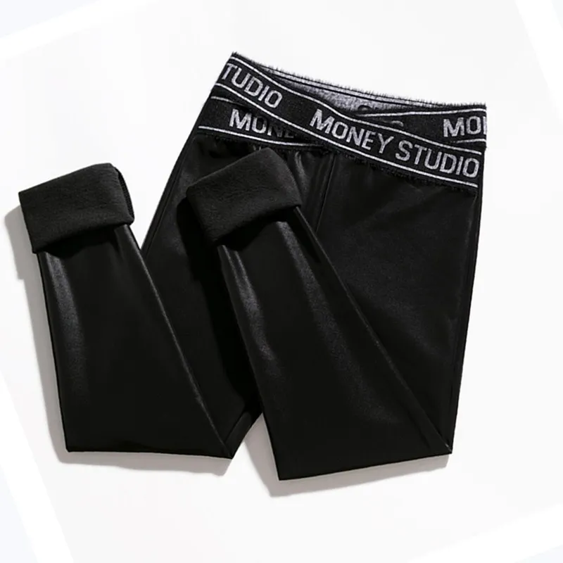 JUJULAND полиуретановые эластичные леггинсы с высокой талией, черные осенние зимние новые модные облегающие обтягивающие леггинсы 9620