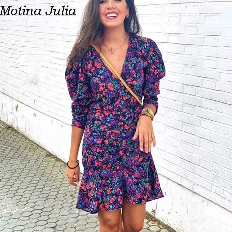 Motina Julia элегантное Плиссированное короткое платье с принтом женское осеннее