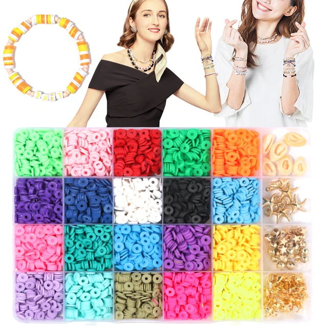 4800PCS Flat Polymer Clay Beads Loose Spacer Preppy Disc Beads For Jewelry  Making with Pendant Charms