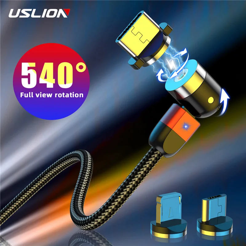 Магнитный кабель USLION с поворотом на 2020 ° Micro USB Type C зарядное устройство для iPhone 11 Pro
