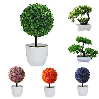 

Artificial Plants Bonsai Plastic Simulation Tree Desktop Ornaments Pot Decorative Fake Flowers Leaves Garden Plant Home Decor