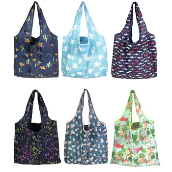 

Hot Reusable Shopping Bags Women Foldable Tote Bag Portable Cloth Eco Grocery Bag Folding Large Capacity Handbags