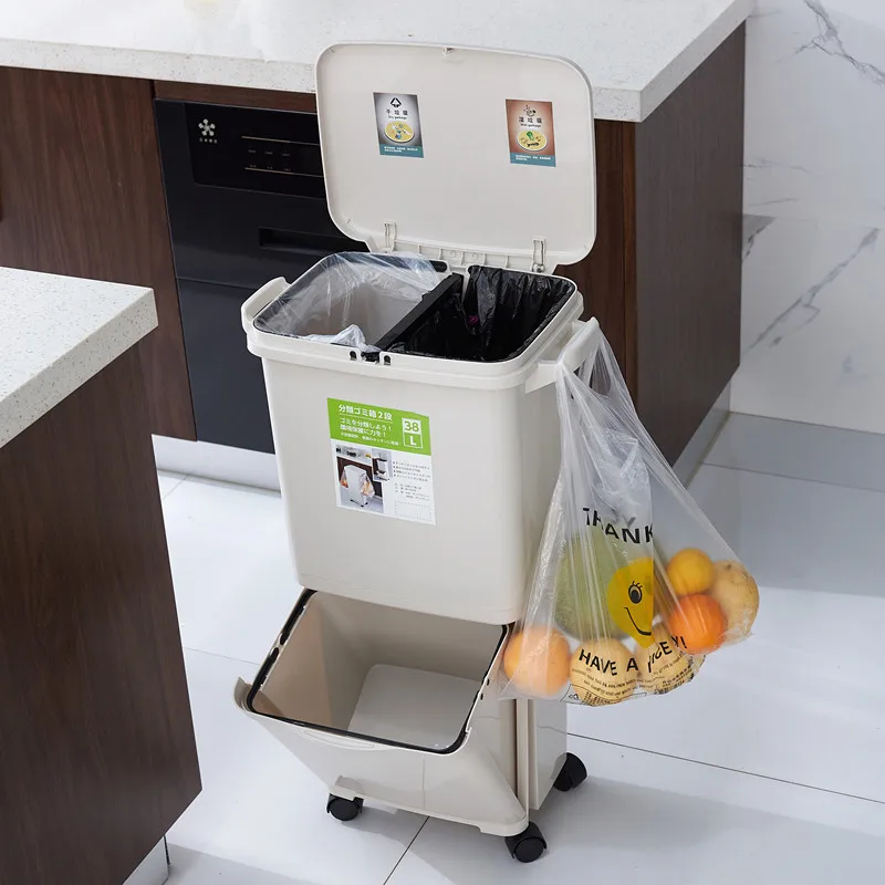 

Creative Double Layer Compartmental Garbage Can Household with Large Size Simple Wet And Dry Separation Garbage Can on Behalf