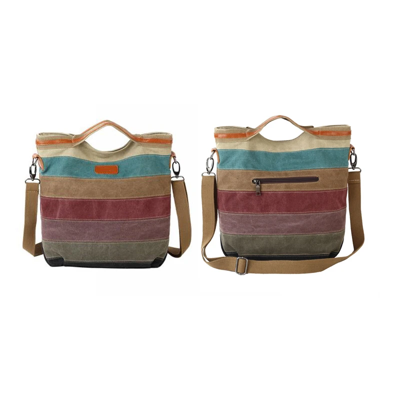 

Canvas Shoulder Bags For Women Female MultiColor Retro Splice Shopper Tote Casual Stripe Storage Handbag Ladies Diagonal Package