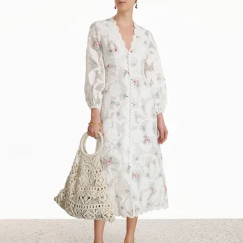 

New Arrival Runway high quality Patchwork Lace Embroidery Floral Women Dress Sweet luxury High Waist elegant Dresses vestidos