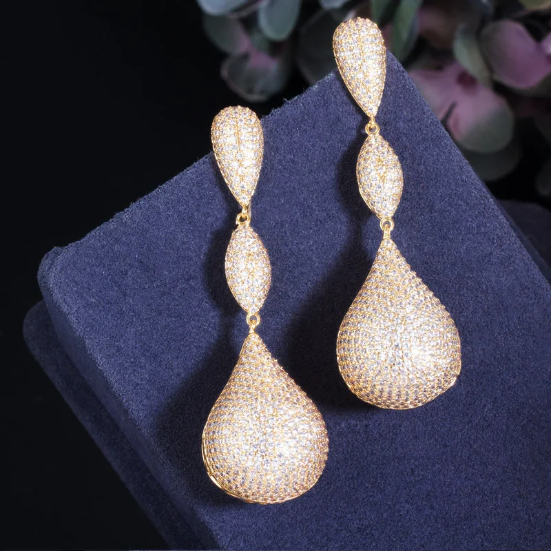 European And American Micro-Inlaid Zircon Irregular Long Earrings For Women
