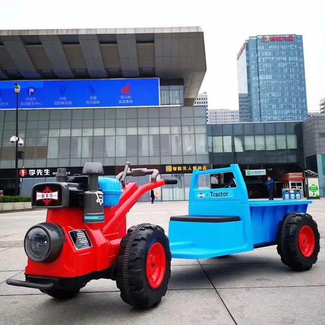 Children's walk-behind tractor electric toy car can sit on people with bucket dual-drive children baby car four-wheel oversized 4