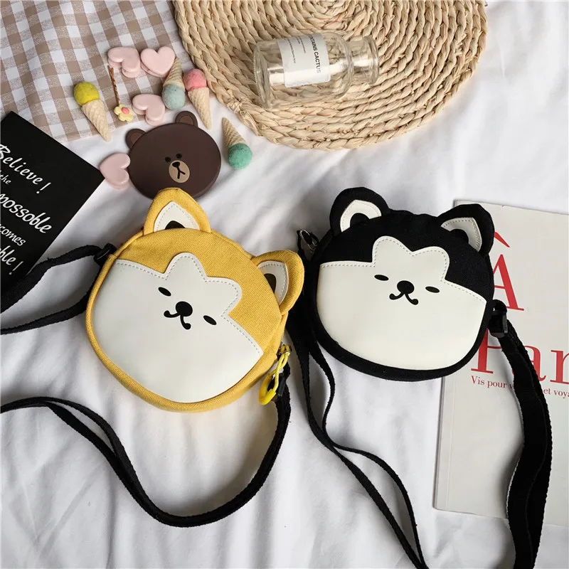 

Cute Animal Modeling Cartoon Puppy Children Canvas Oblique Bag Fashion 2019 Winter New Style Ultra-Light Baby Trim Package