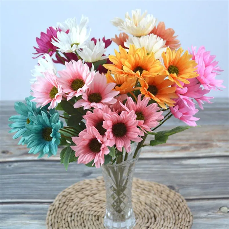 15Pcs Fake Short Stem Sunflower (5 heads/piece) 16.54&quot Length Simulation Spring Sun Flower for Wedding Home Artificial Flowers | Дом и сад