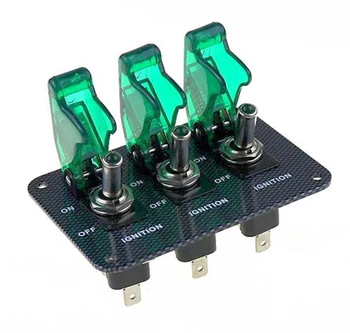 

High quality green DC12V-20A LED indicator switch combination switch Carbon Fiber Surface Pane