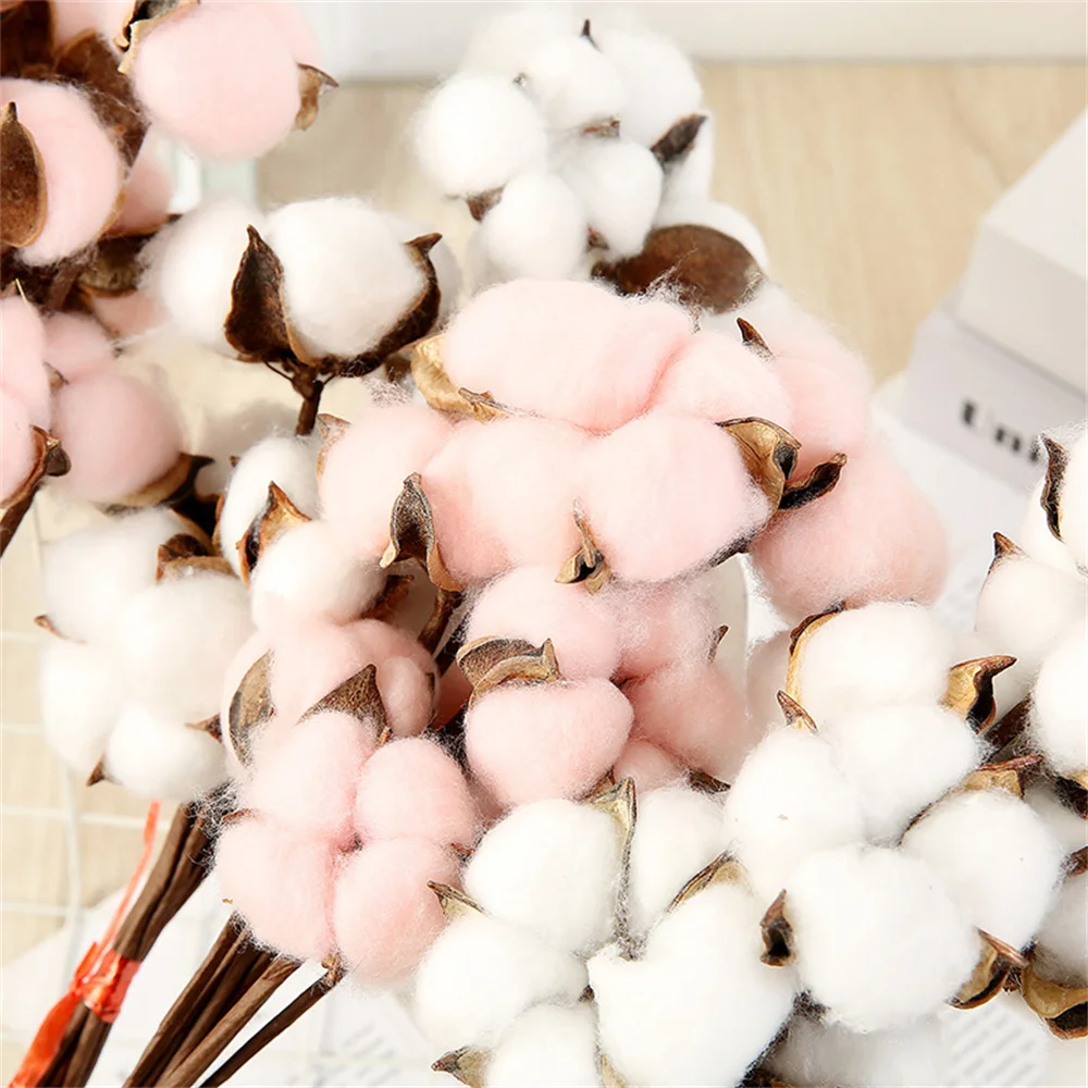 10pcs/lot Artificial Flowers White/pink Cotton Florist Supplies For Diy