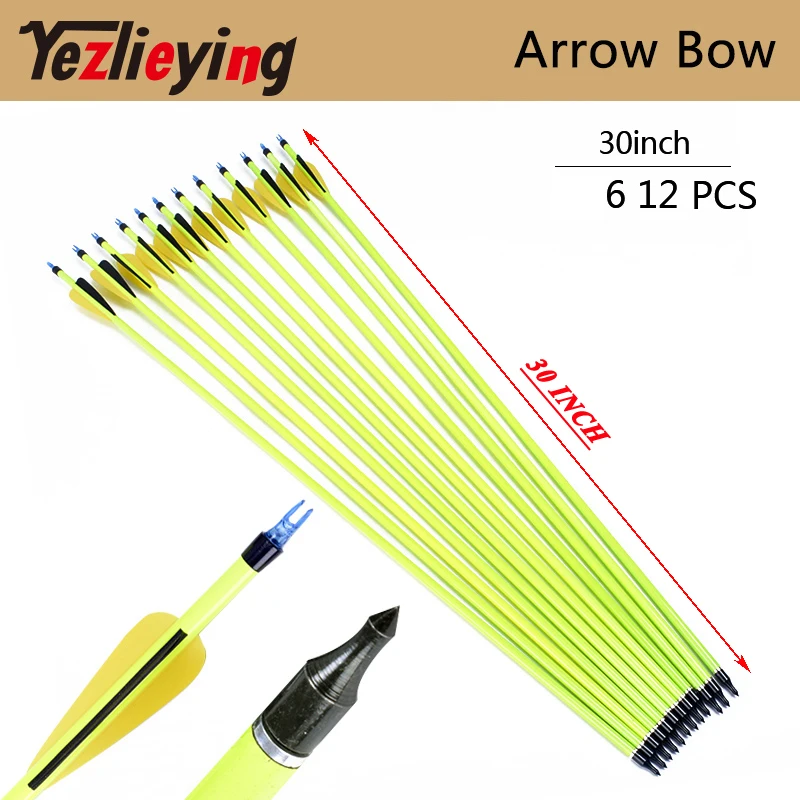 

6/12PCS 30Inch Spine 500 Yellow bolt Carbon Arrow for Bow and Arrow Recurve Bow Crossbow Hunting Archery