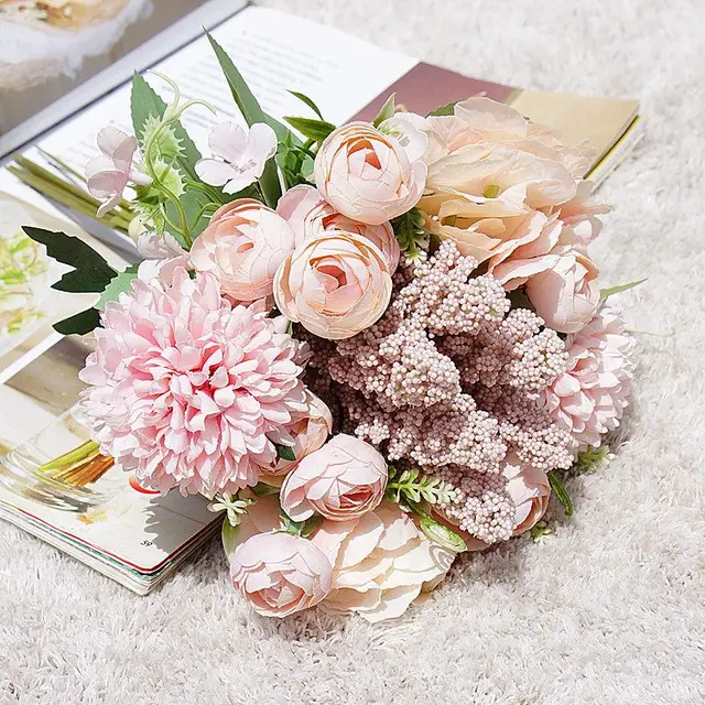 Bouquet d'hortensia camélia et de pissenlit, fausses fleurs de demoiselle  d'honneur, pour décoration de mariage et de maison - AliExpress Maison &  Animalerie