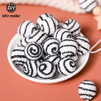 

Let‘s Make 5pc 20mm Wooden Crochet Beads Black And White Thread Beads DIY Wooden Teething Knitting Jewelry Crib Baby Sensory Toy