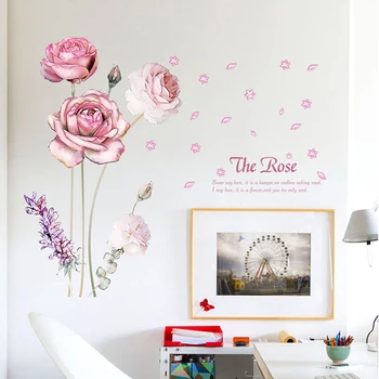 

Salon Wall 60*90cm Flower Romantic Stickers Pink Store Dining Rose Room Wedding Home Decoration Mural DIY Decal Wallpaper