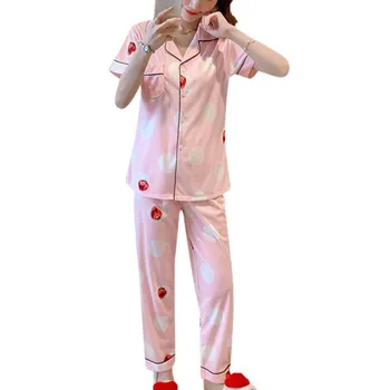 

Summer Ladies New Pajamas Women Short-sleeved Trousers Cardigan Lapel Button Suit Casual Furniture Clothing M-