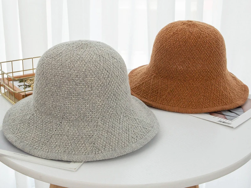 HT2769 осенне-зимние шапки для женщин, женская однотонная вязаная шапка, Женская Повседневная складываемая Панама, женская шапка с широкими полями, Рыболовная Шапка-ведро