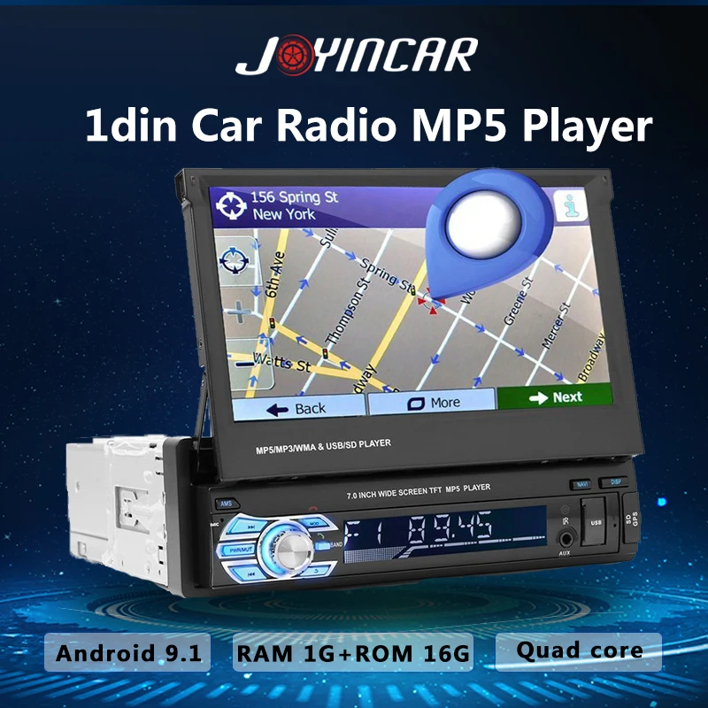 Автомобильный мультимедийный плеер 1 DIN Android 9 четырехъядерный GPS-навигация 7