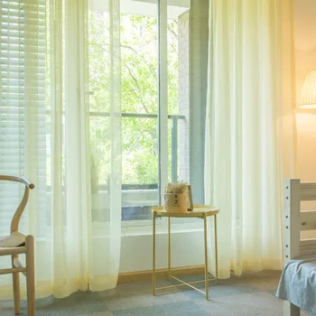 

Yellow Solid Linen Curtain Window Screens Curtains For Living Room Tulle Modern Voile for Bedroom Balcony Yarn Decor JK164Y