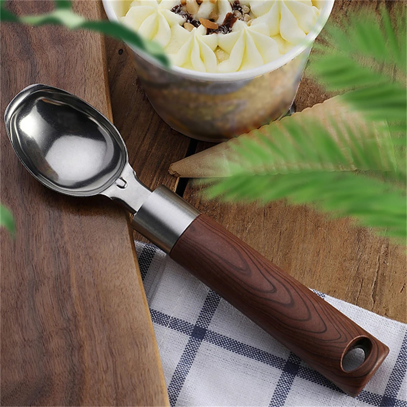 

SEAAN Kitchen Ice Cream Mash Potato Scoop Stainless Steel Ice Ball Spoon Wooden Handle Kitchen Accessories