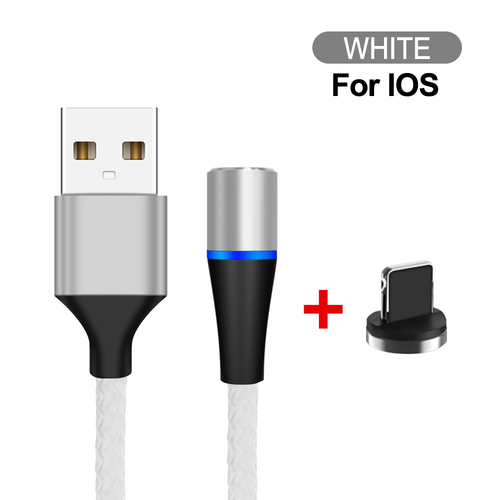 Магнитный зарядный Micro USB кабель 3 А для samsung, кабель для быстрой зарядки и передачи данных, 1 м, магнитное зарядное устройство type-C, usb-кабель для мобильного телефона - Цвет: For ios White