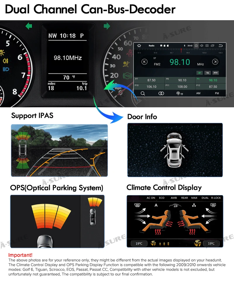 Sale A-Sure 2 Din 8 Core  Android 8.0 Radio GPS DVD Navigation For Volkswagen VW GOLF MK5 MK6 PASSAT B6 TOURAN Polo Tiguan SEAT SKODA 21