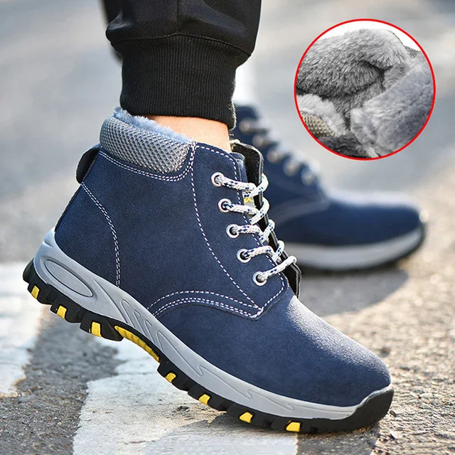 Зимние рабочие ботинки; теплая зимняя обувь из плюша; мужские ботинки; защитная обувь со стальным носком; Мужская обувь; нерушимая обувь; мужские ботинки; 39 S - Цвет: 201-bluefur