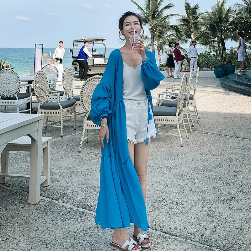 

Sun Protection Clothing Female 2019 New Style Fairy Seaside Holiday Chiffon Lace-up Sun Protection Clothing Summer Long Outdoor