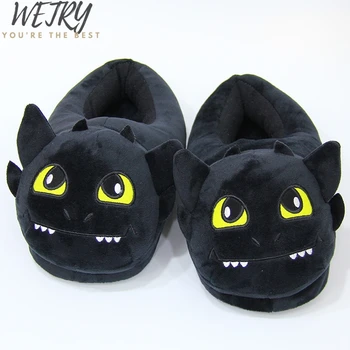 

Unisex Anime Cartoon Plush Slippers How to Train Your Dragon Style Winter Warm Soft PP Cotton Black Home Fluffy Slippers Shoes