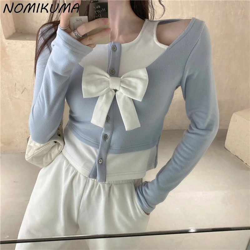 Футболки Nomikuma с рисунком из двух частей шикарные корейские женские футболки