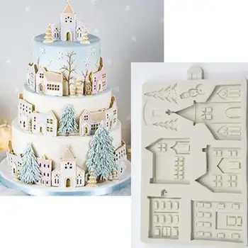 

3D Christmas Gingerbread House Silicone Mold Make Biscuits DIY Chocolate Cakes Mould Decoration Baking Tools Kitchen Gadgets