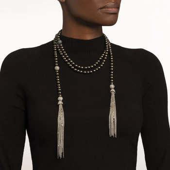 

Timeless Wonder Stunning Malachite Glass Pearl Stone Tassel Necklace Women Jewelry Punk Gothic Runway Boho Versatile Top 2532