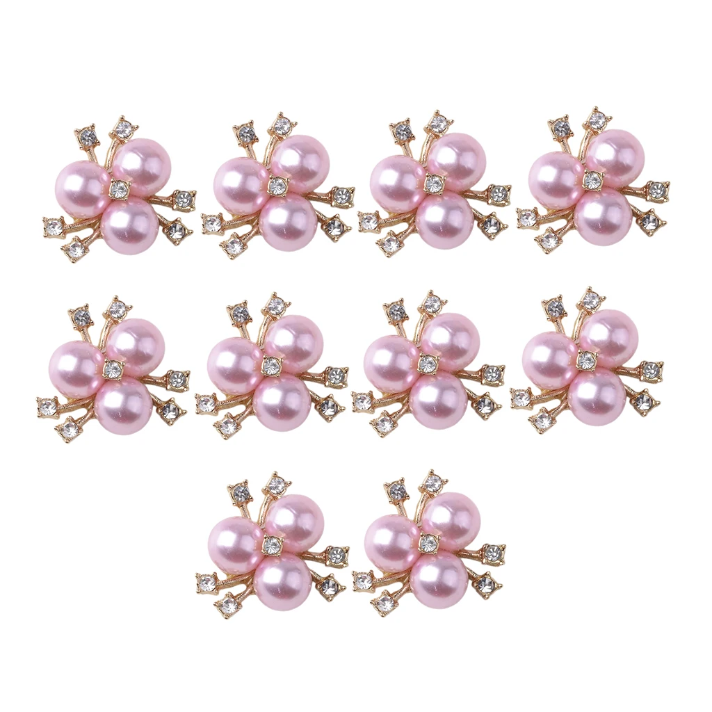 10Pcs Cute Fashion Jewelry Crystal Rhinestone Flowered Pearl Button Ornaments Hair Band Decors Earrings Supply Light pink