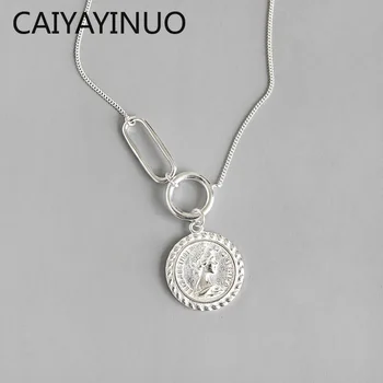 

925 Sterling Silver Jewelry simple women necklace INS Retro Simple Eliza Elizabeth Coin Pendant Necklace for women Gift