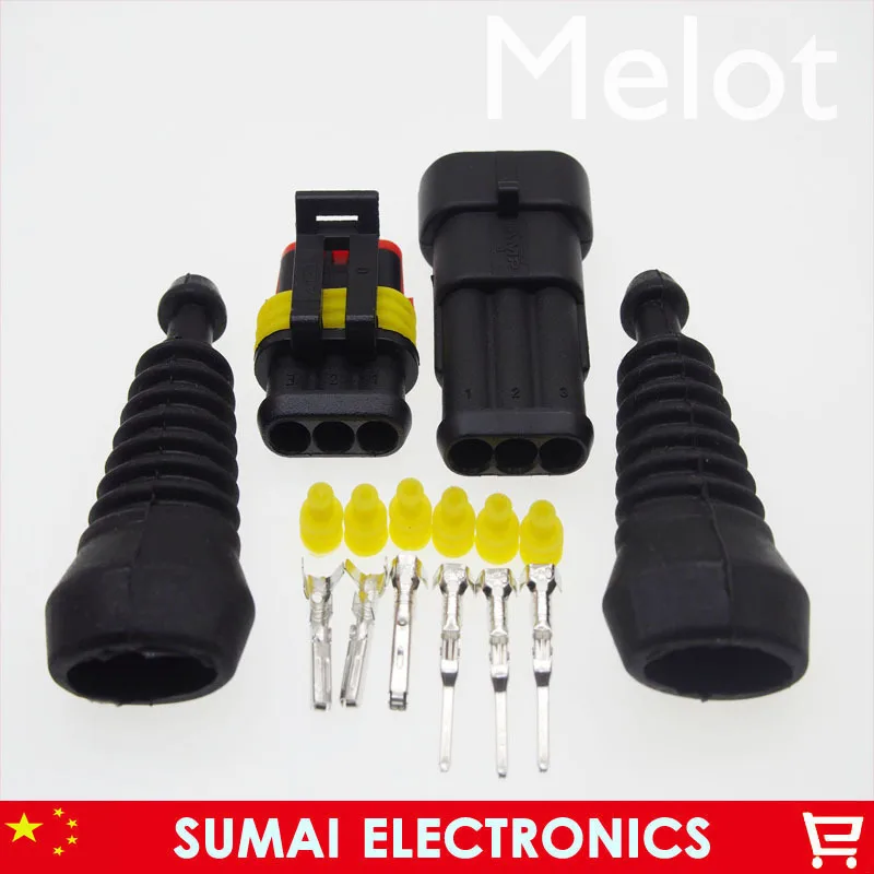 

3 Pin AMP male&female Auto HID Connectors+sheath(2 pcs) sets for HEV/EV Start/Stop/Inverter Systems etc.