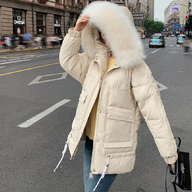 Пуховик женский средней длины на осень и зиму Повседневная парка с капюшоном