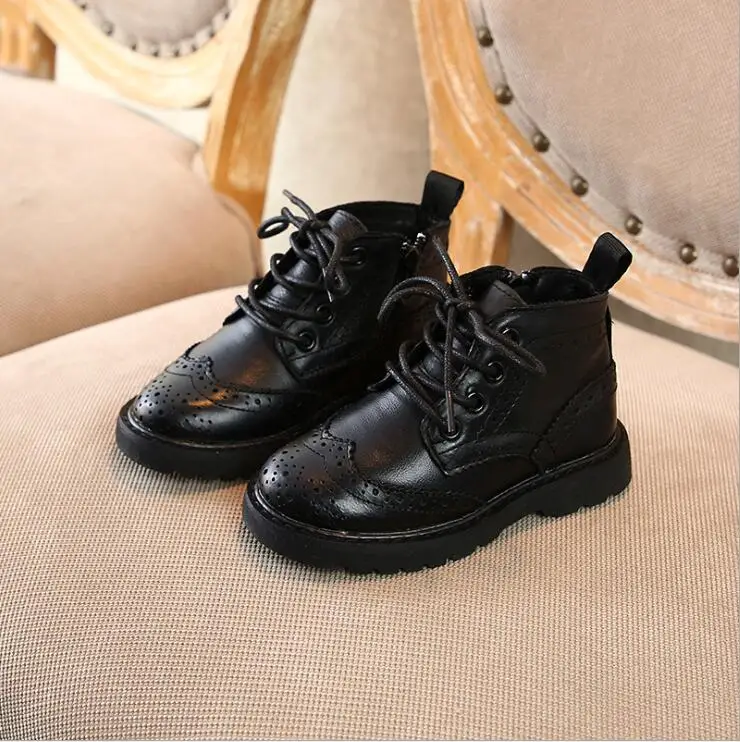 Обувь для мальчиков и девочек в стиле ретро; британский стиль; Детские Ботинки martin; осенние ботинки; детская обувь из натуральной кожи - Цвет: Черный