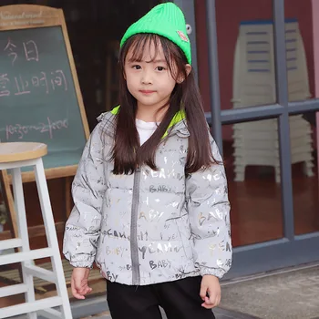 

Reflective Luminous Kids White Duck Down Winter Jacket Coat Hooded Children Winter Coat Outerwear Toddler Girls Parkas