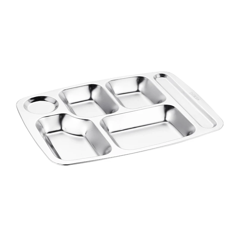 Stainless Steel Plate Children's Canteen Divided Plate Grown-up Rib Metal Cute Pupil Dishes Dinnerware Dinner Plates