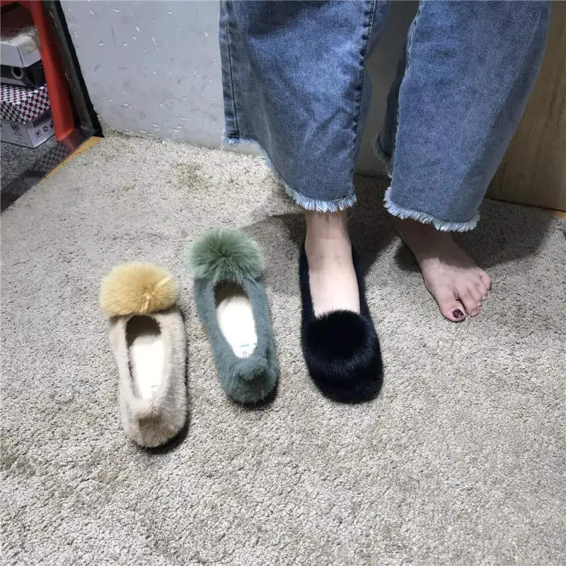 

2019 Women Shoes Loafers Fur Casual Female Sneakers Autumn Round Toe Shallow Mouth Dress Comfortable Fall New Grandma Flat