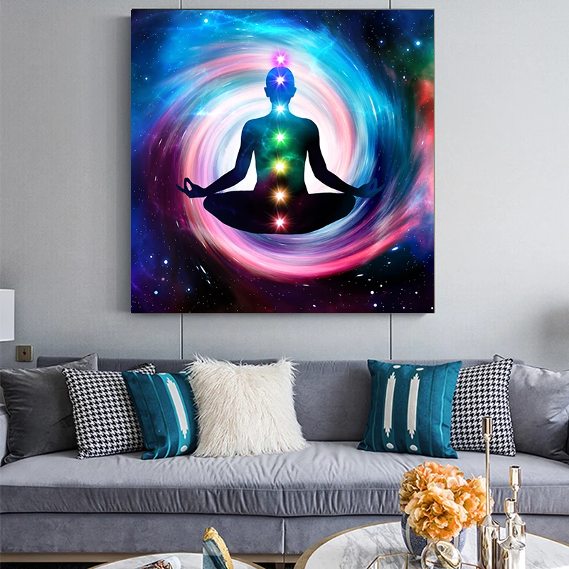 Indian Buddha Meditation 7 Chakra Yoga Sports Wall Art Canvas Painting Art Posters Prints for Living Room Bedroom Unframed (2)