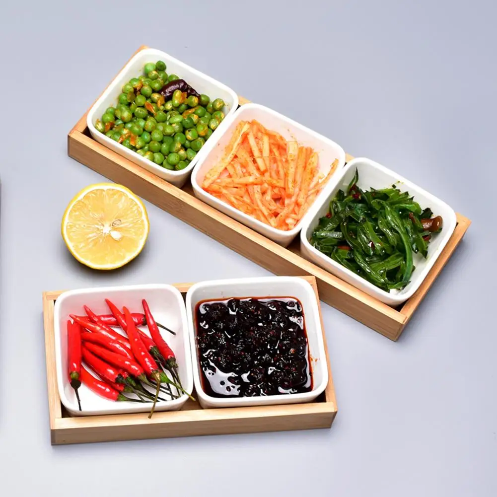 

Multi-separation Tray Ceramic Bowl Set Kitchen Exquisite Bamboo Plate Sauce Dish Fashion Tableware For Parties Barbecues Tool