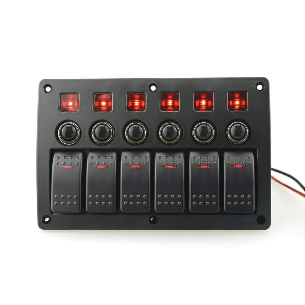 6 Gang LED Rocker Switch Panel Circuit Breaker Waterproof 24/12V Car Marine