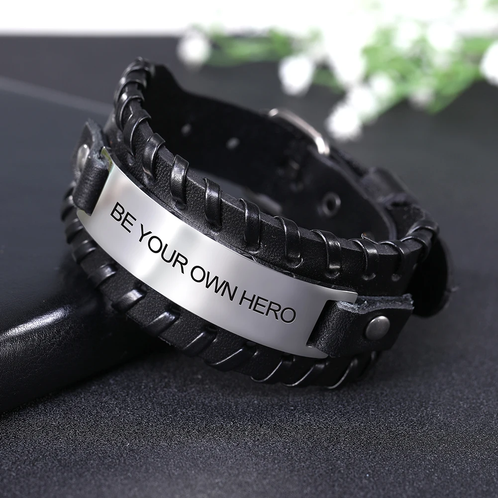 Hero Black Мой Форма 316L Нержавеющая сталь Панк ювелирные изделия вдохновение рекомендуем слово быть вашим собственным герой я достаточно Супермен Для мужчин браслет - Окраска металла: Hero Black