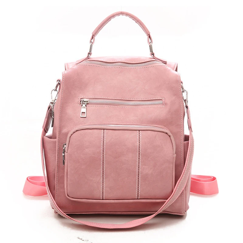 Mochila Feminina рюкзак кожаный школьный рюкзак для девочек плотная большой вместимости рюкзак для девочек функциональный рюкзак женская сумка - Цвет: Розовый