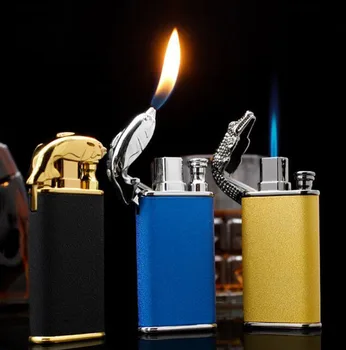 

Creative crocodile/dolphin gas inflatable lighter double fires (jet flame+red fire) changeable cigarette lighter smoking tool