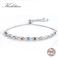 Браслет KALETINE Lucky сглаза, браслеты из стерлингового серебра 925 пробы для женщин, радужные красочные CZ турецкие регулируемые мужские ювелирные изделия